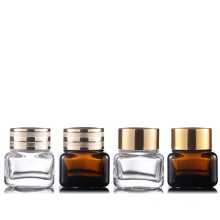 Free Sample 15Ml 30Ml Clear Amber Square Glass Jar With Gold LId For Cosmetic Eye Cream